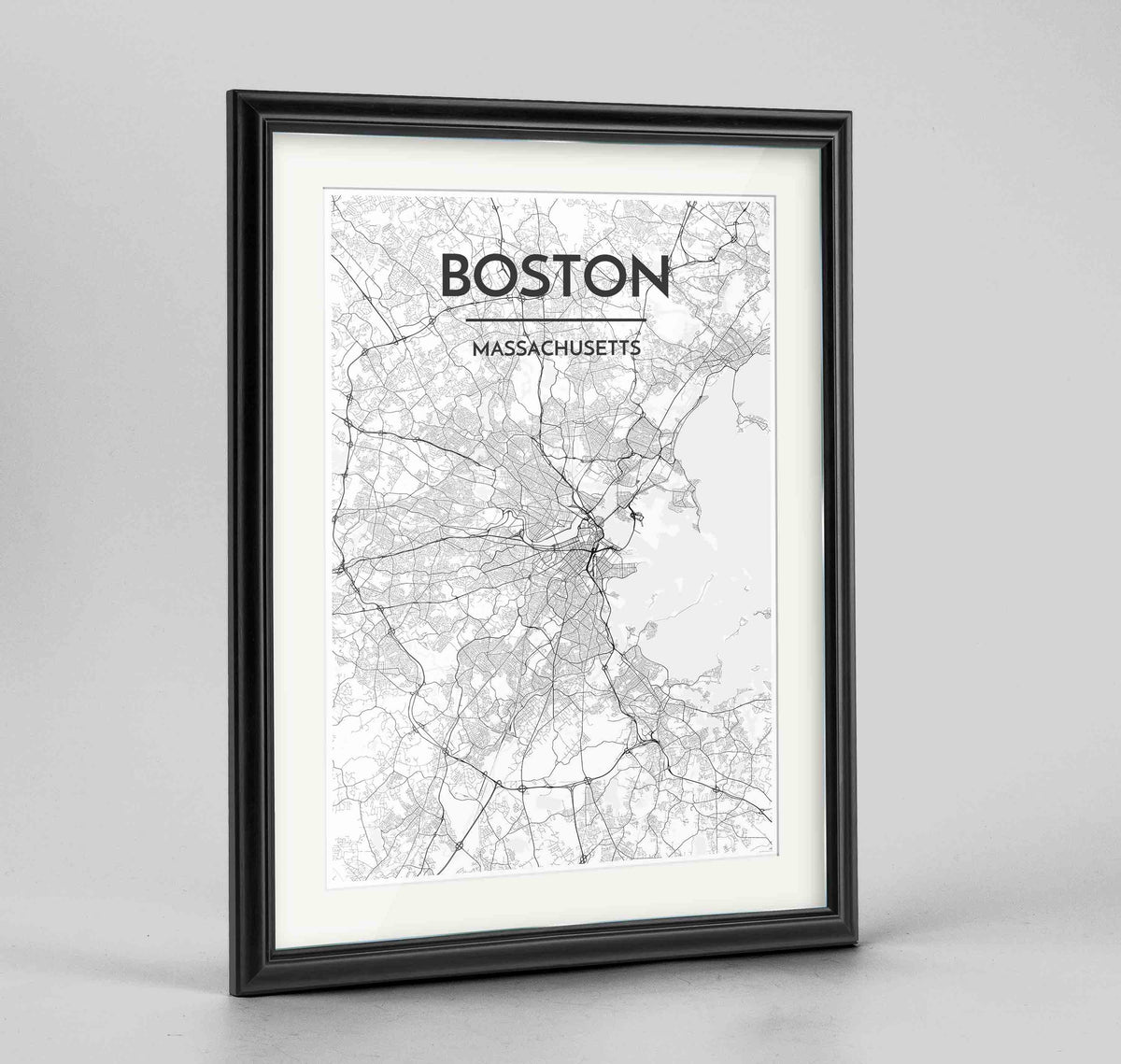 Framed Boston Map Art Print 24x36&quot; Traditional Black frame Point Two Design Group