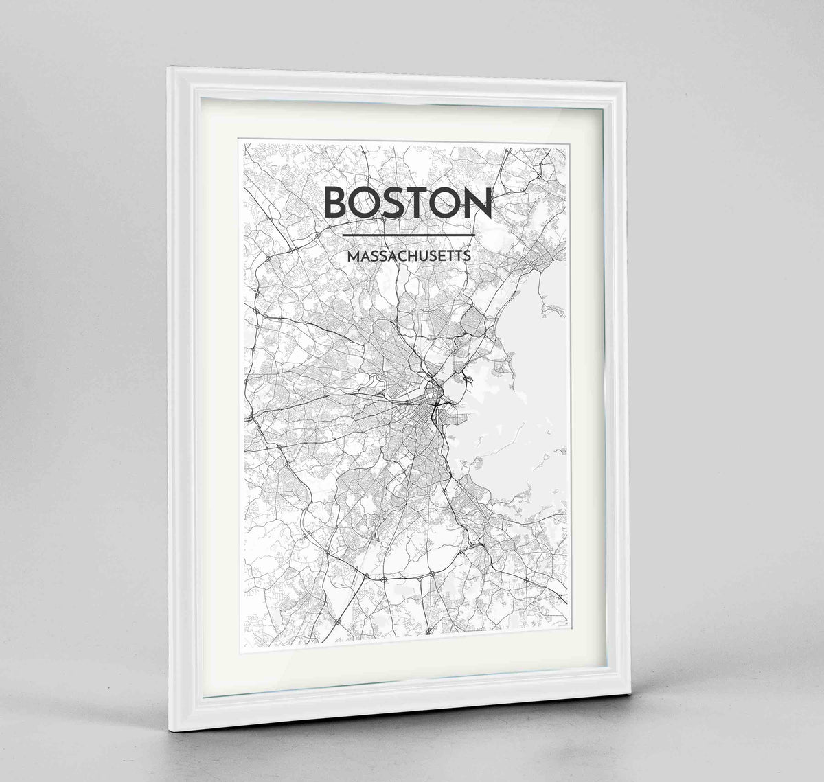 Framed Boston Map Art Print 24x36&quot; Traditional White frame Point Two Design Group