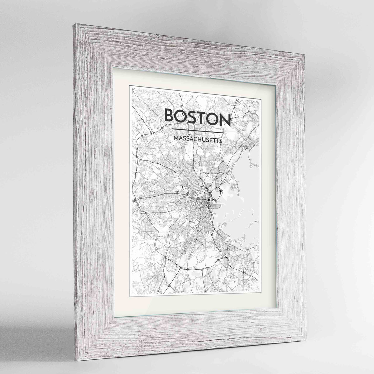 Framed Boston Map Art Print 24x36&quot; Western White frame Point Two Design Group