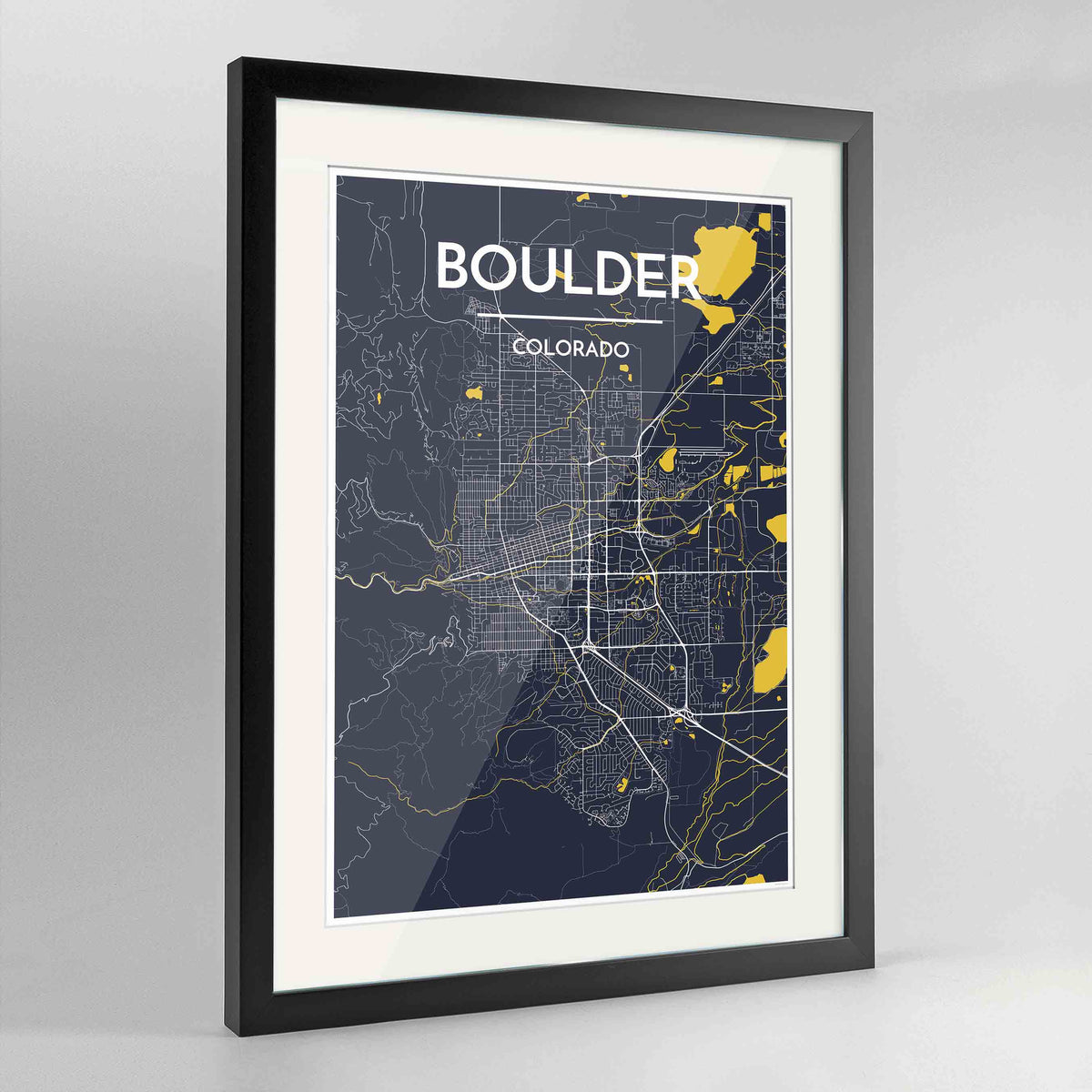 Framed Boulder Map Art Print 24x36&quot; Contemporary Black frame Point Two Design Group