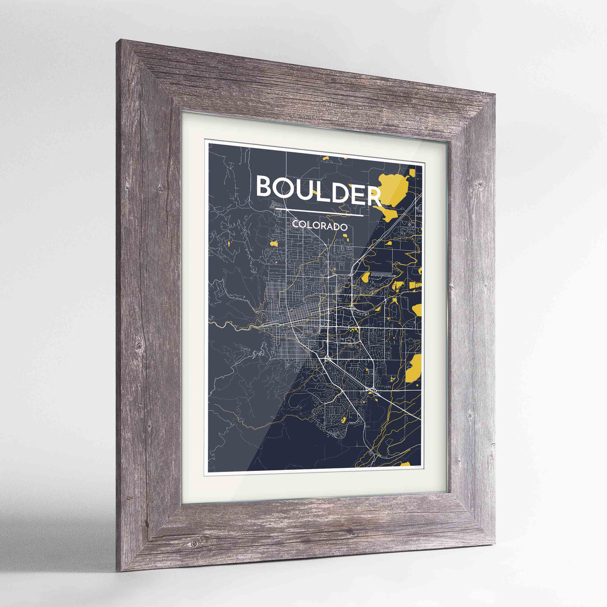 Framed Boulder Map Art Print 24x36&quot; Western Grey frame Point Two Design Group