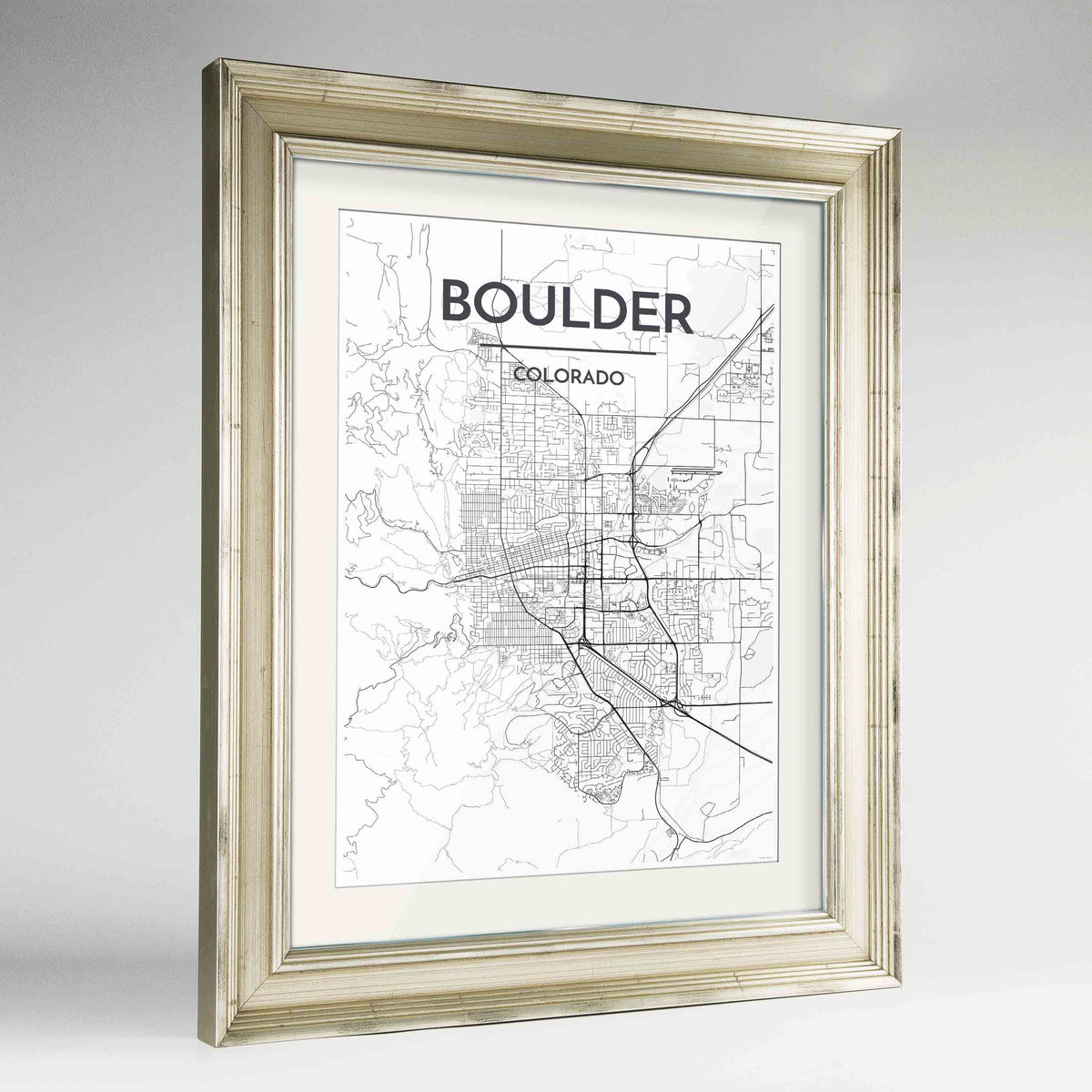 Framed Boulder Map Art Print 24x36&quot; Champagne frame Point Two Design Group
