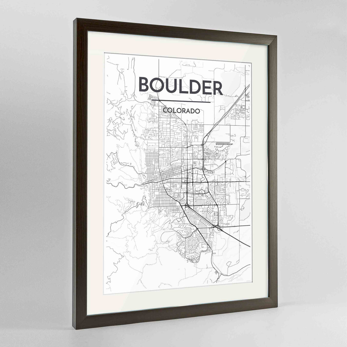 Framed Boulder Map Art Print 24x36&quot; Contemporary Walnut frame Point Two Design Group