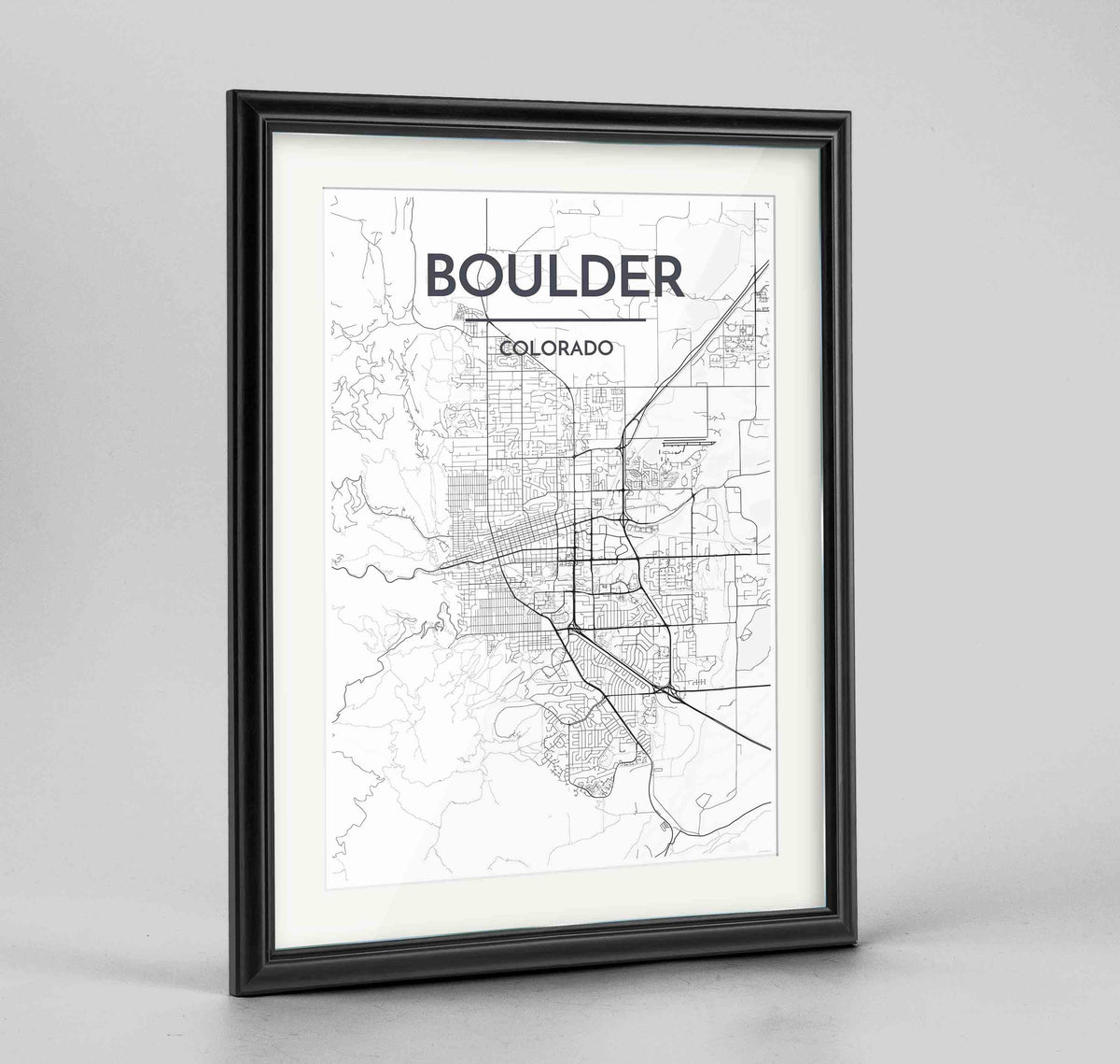 Framed Boulder Map Art Print 24x36&quot; Traditional Black frame Point Two Design Group
