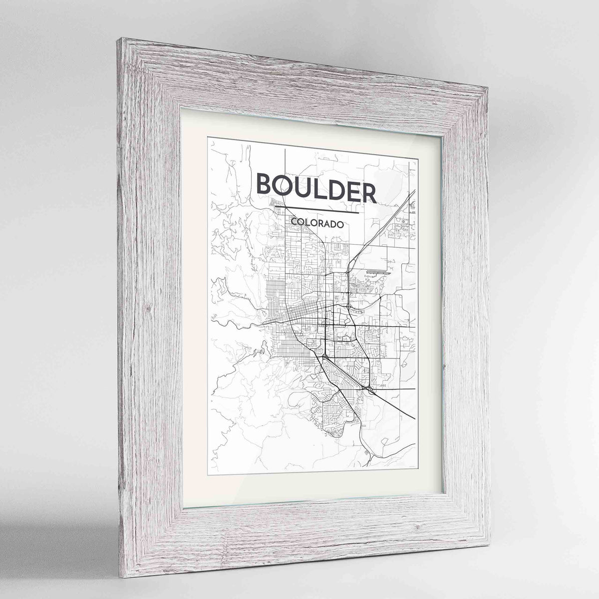 Framed Boulder Map Art Print 24x36&quot; Western White frame Point Two Design Group