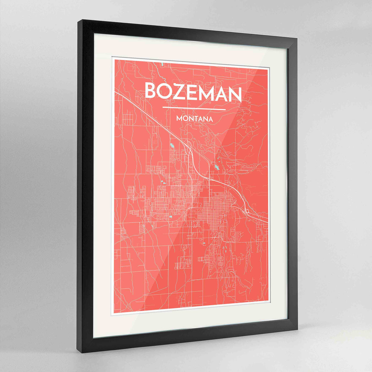 Framed Bozeman Map Art Print 24x36&quot; Contemporary Black frame Point Two Design Group