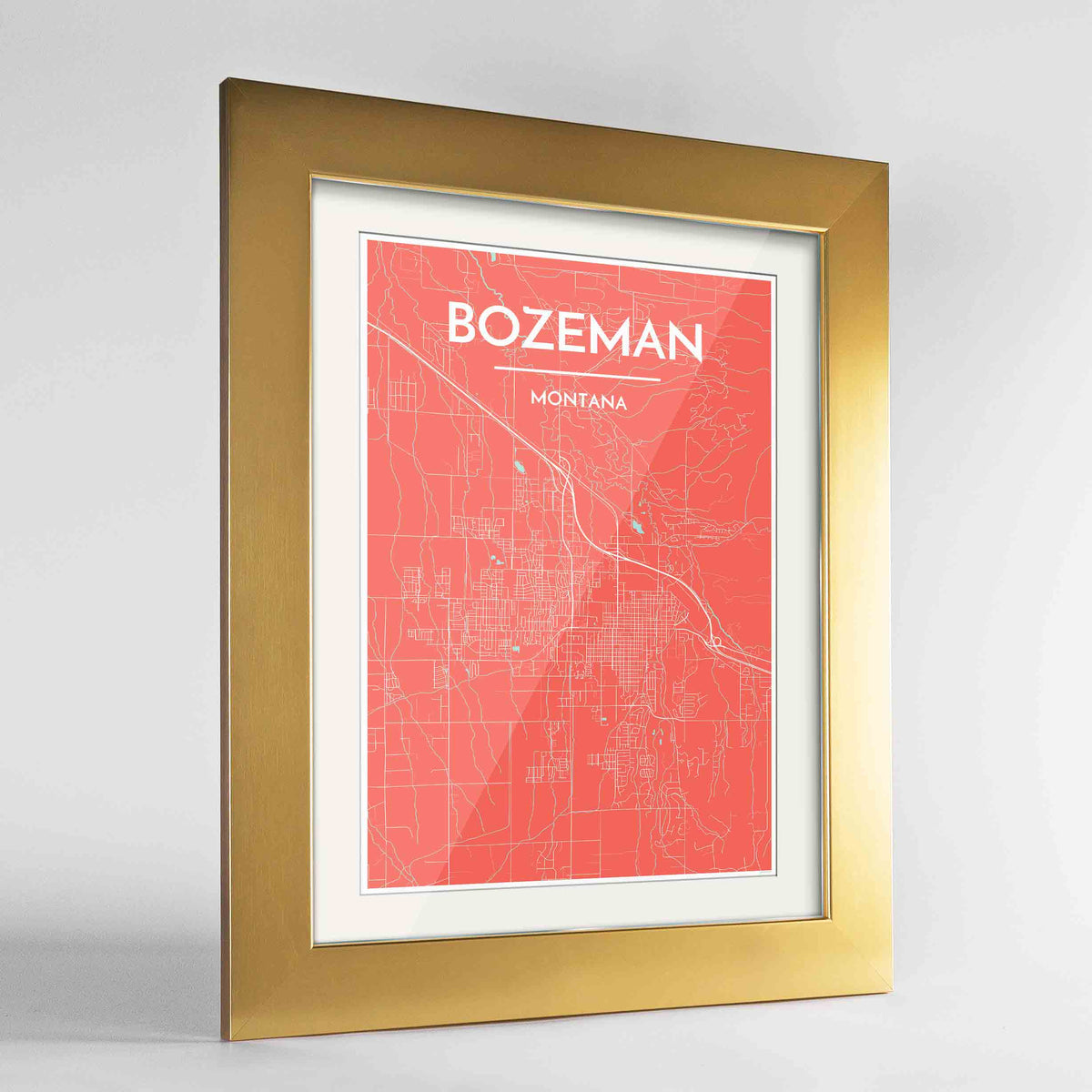 Framed Bozeman Map Art Print 24x36&quot; Gold frame Point Two Design Group