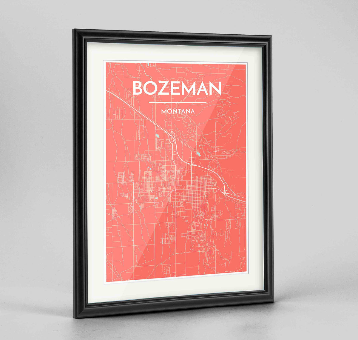 Framed Bozeman Map Art Print 24x36&quot; Traditional Black frame Point Two Design Group