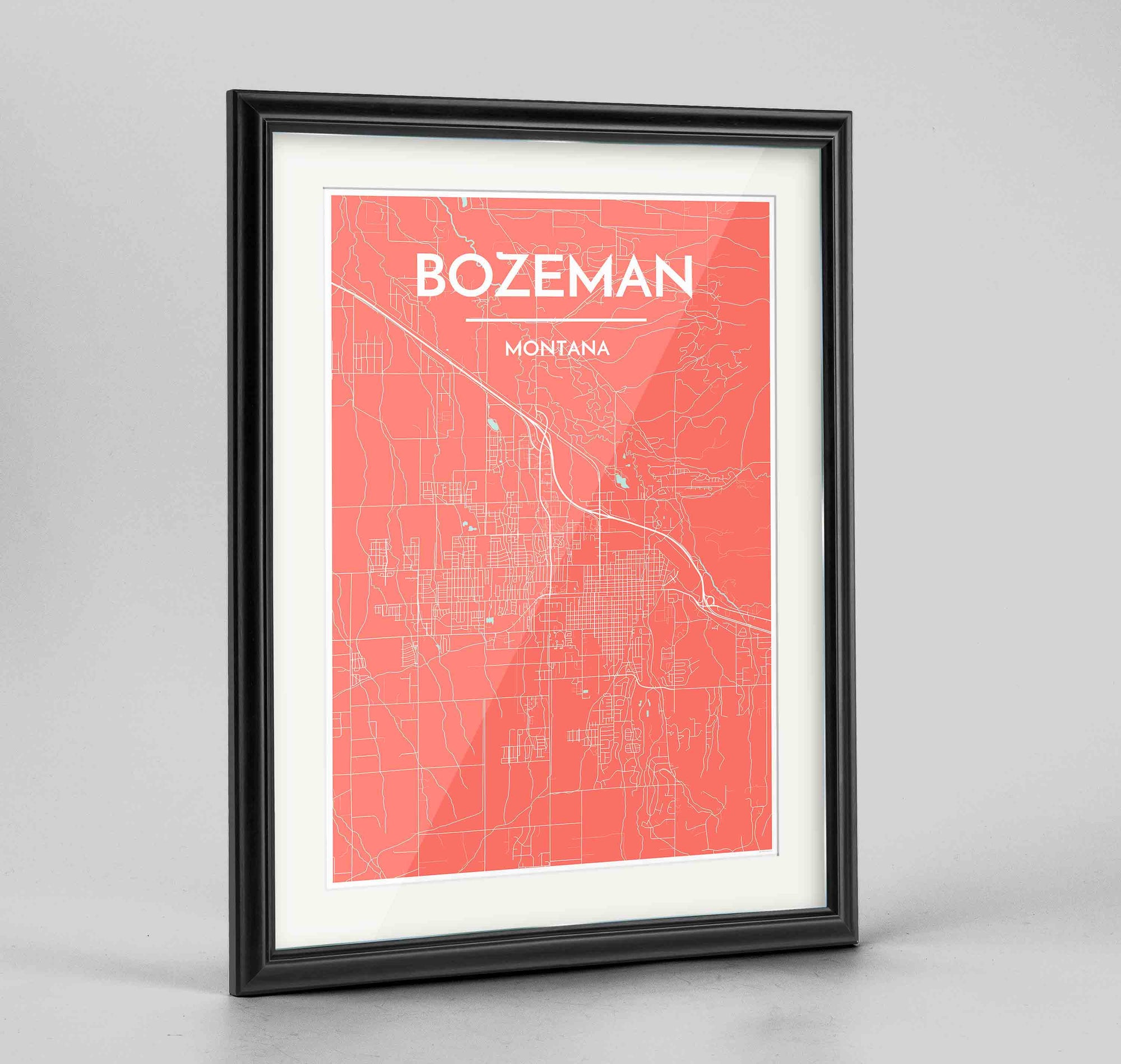Framed Bozeman Map Art Print 24x36" Traditional Black frame Point Two Design Group