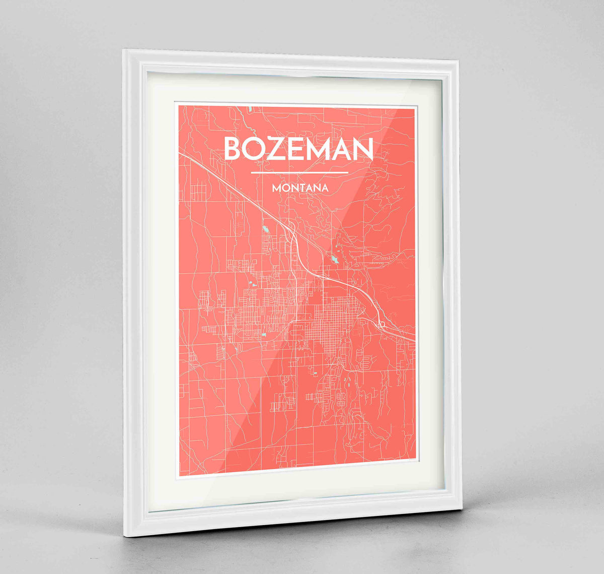 Framed Bozeman Map Art Print 24x36&quot; Traditional White frame Point Two Design Group