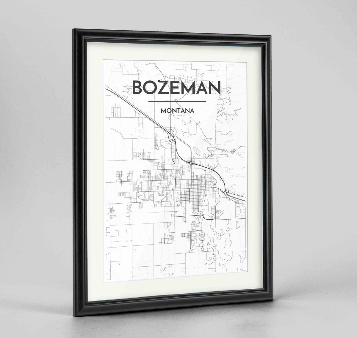 Framed Bozeman Map Art Print 24x36&quot; Traditional Black frame Point Two Design Group