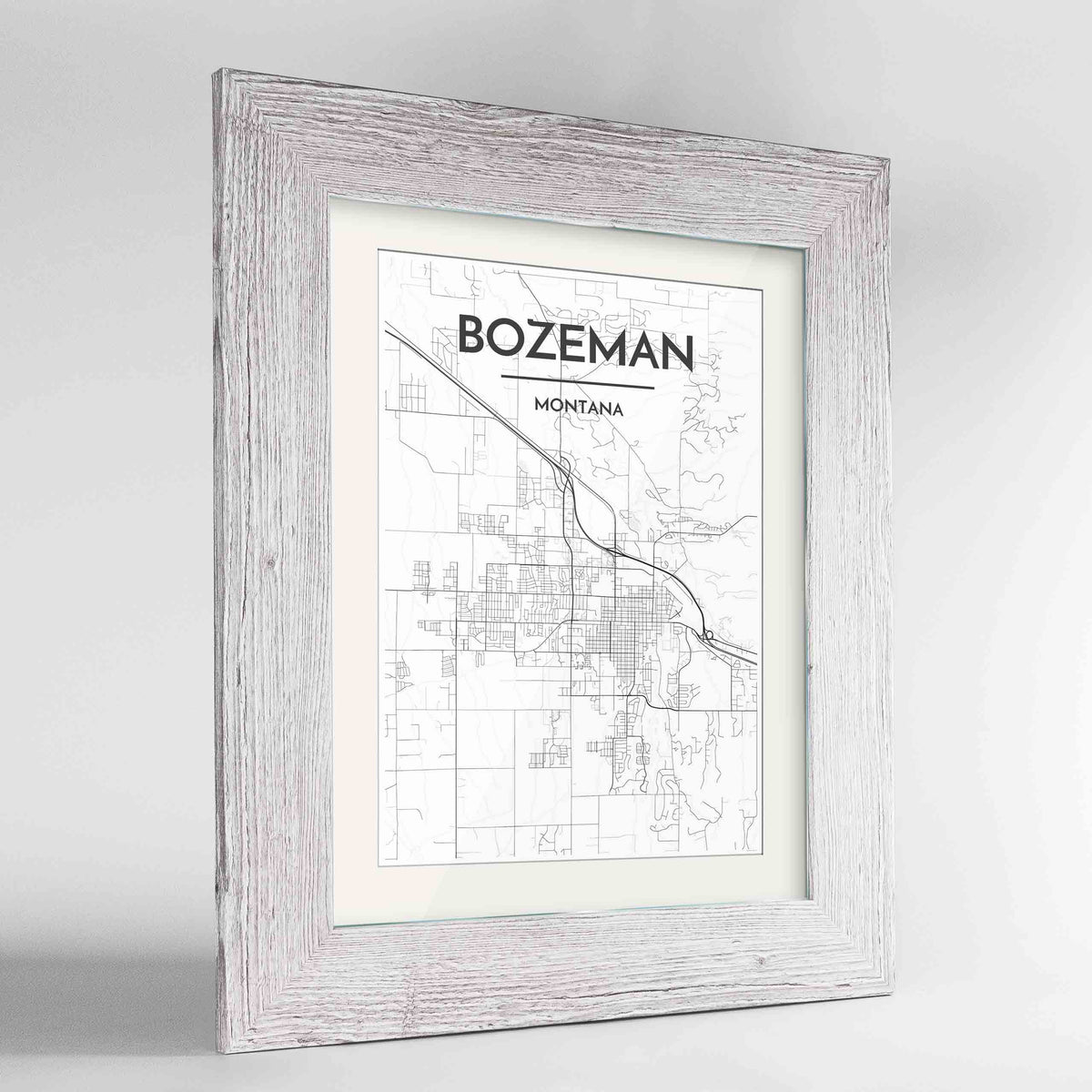 Framed Bozeman Map Art Print 24x36&quot; Western White frame Point Two Design Group