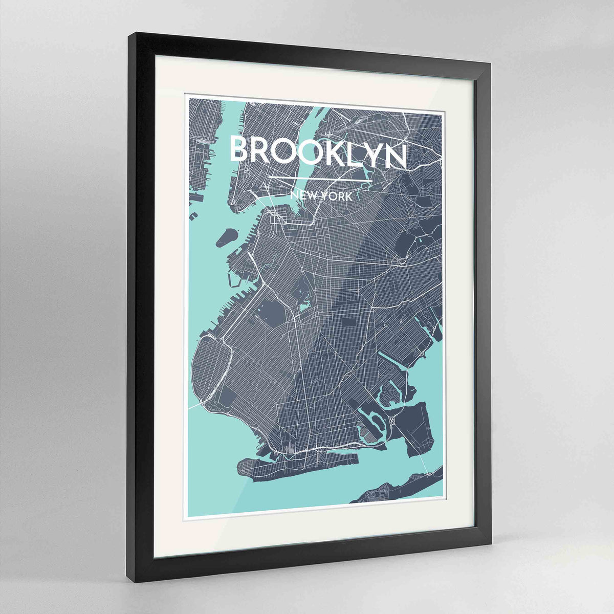 Framed Brooklyn Map Art Print 24x36&quot; Contemporary Black frame Point Two Design Group