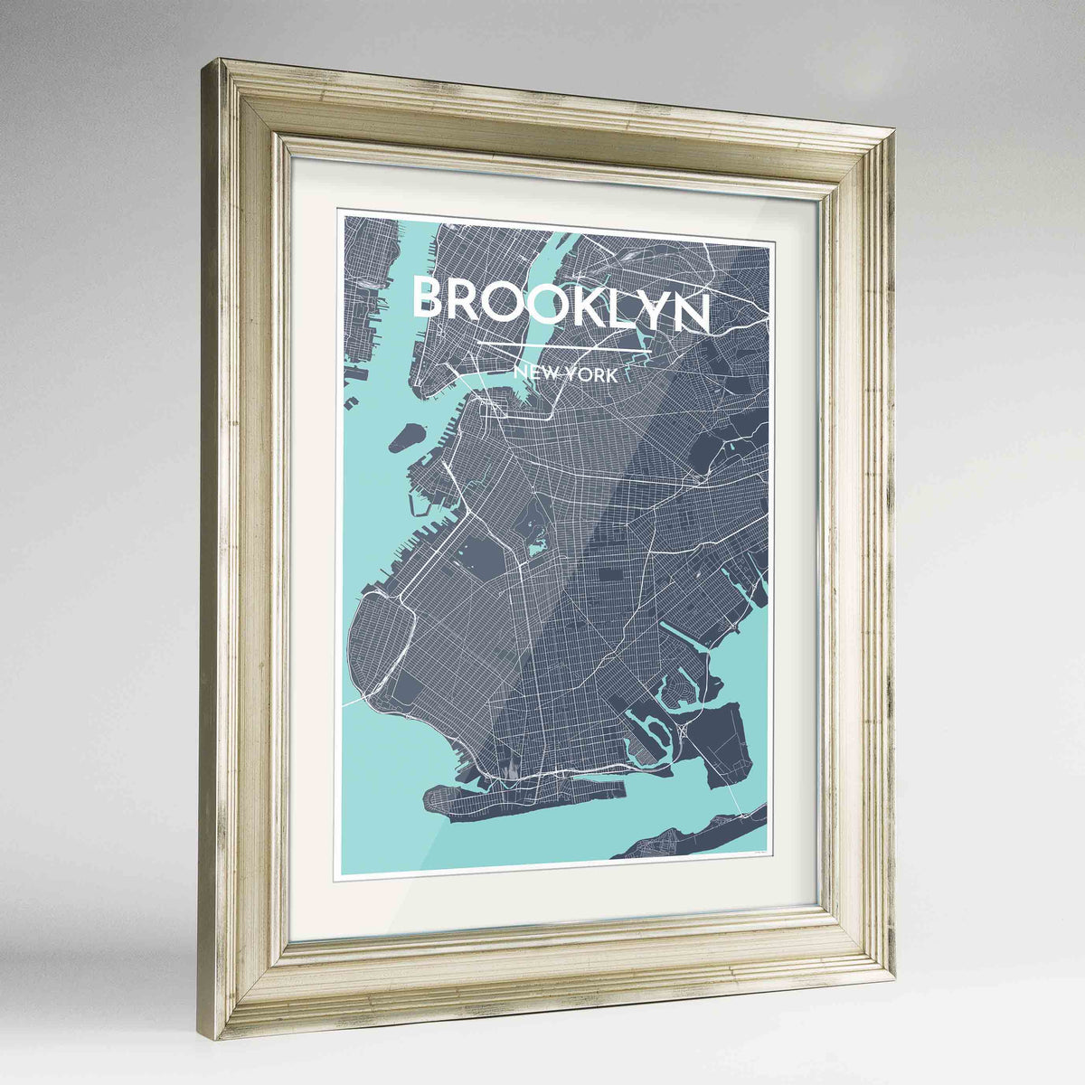 Framed Brooklyn Map Art Print 24x36&quot; Champagne frame Point Two Design Group