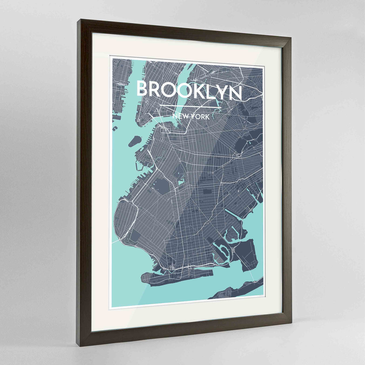 Framed Brooklyn Map Art Print 24x36&quot; Contemporary Walnut frame Point Two Design Group