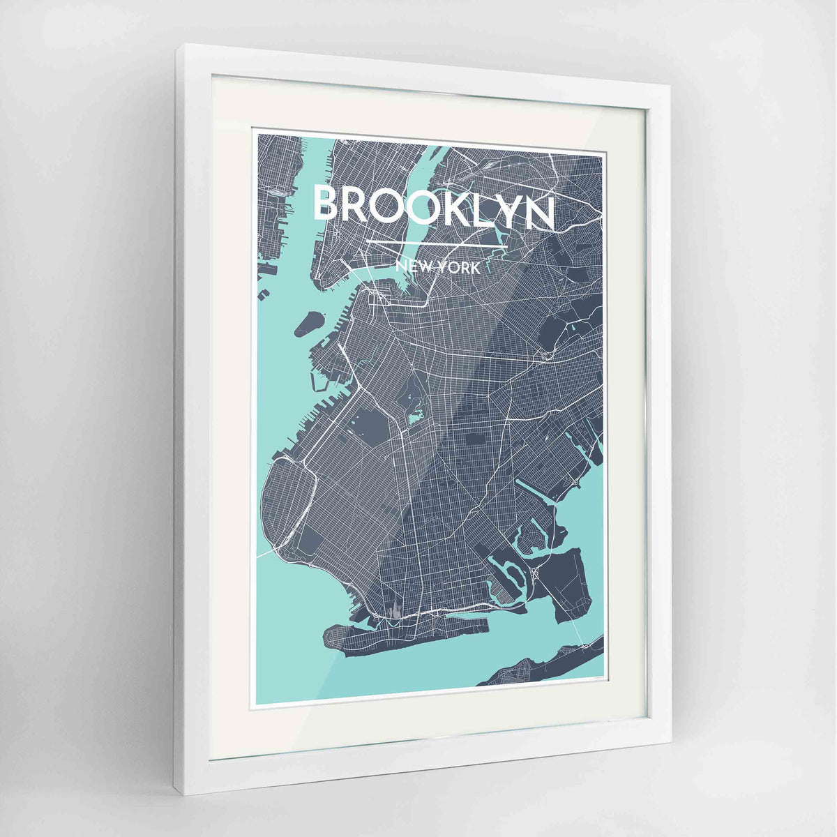 Framed Brooklyn Map Art Print 24x36&quot; Contemporary White frame Point Two Design Group