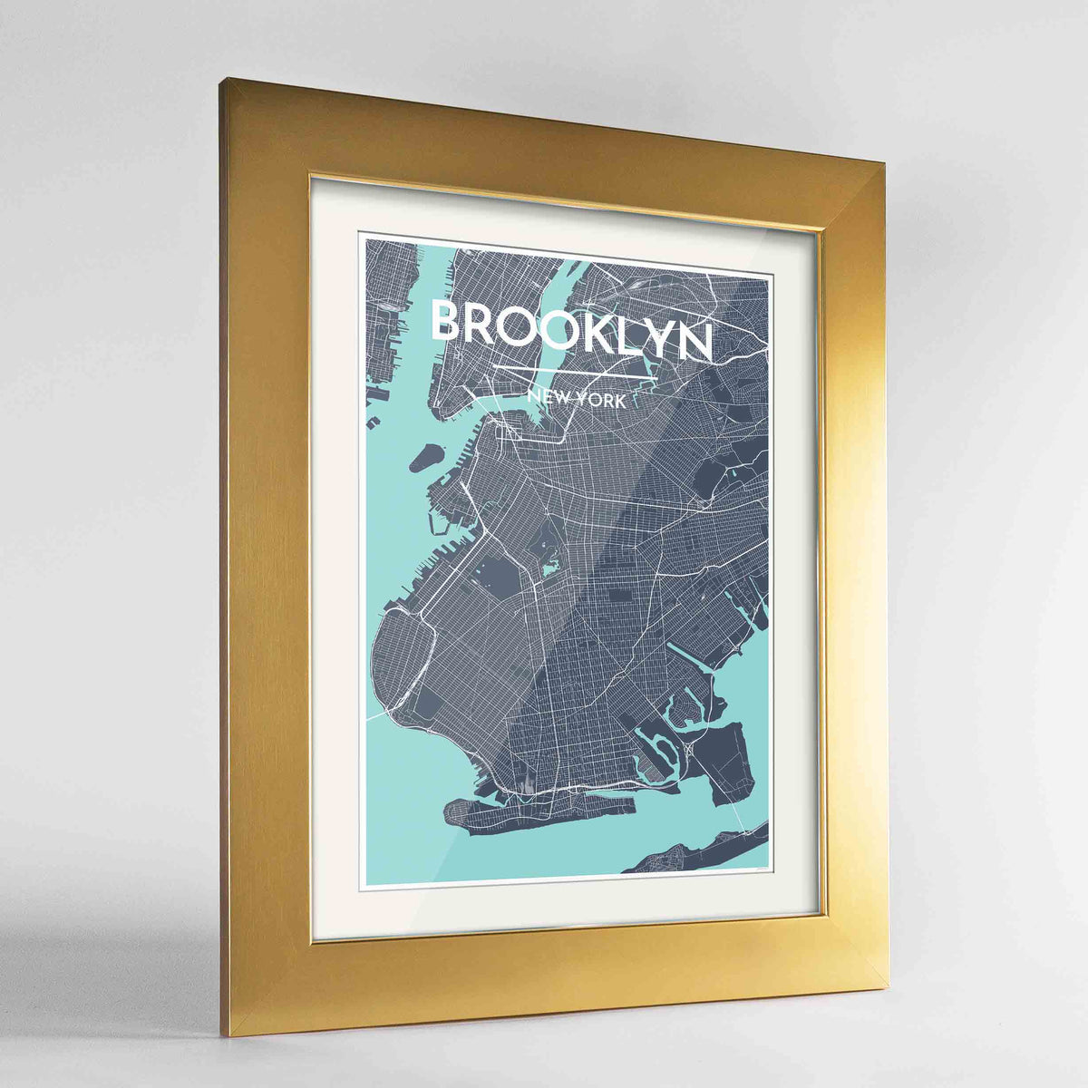 Framed Brooklyn Map Art Print 24x36&quot; Gold frame Point Two Design Group