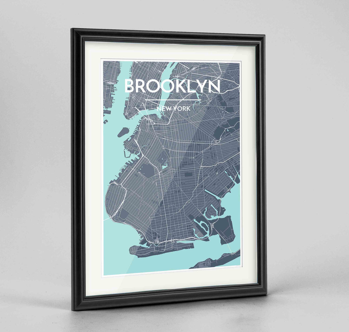 Framed Brooklyn Map Art Print 24x36&quot; Traditional Black frame Point Two Design Group