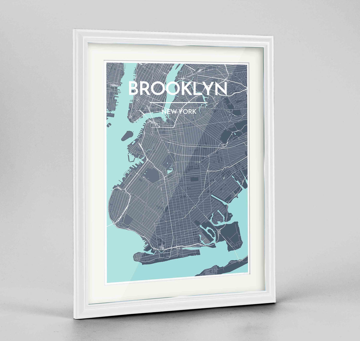 Framed Brooklyn Map Art Print 24x36&quot; Traditional White frame Point Two Design Group