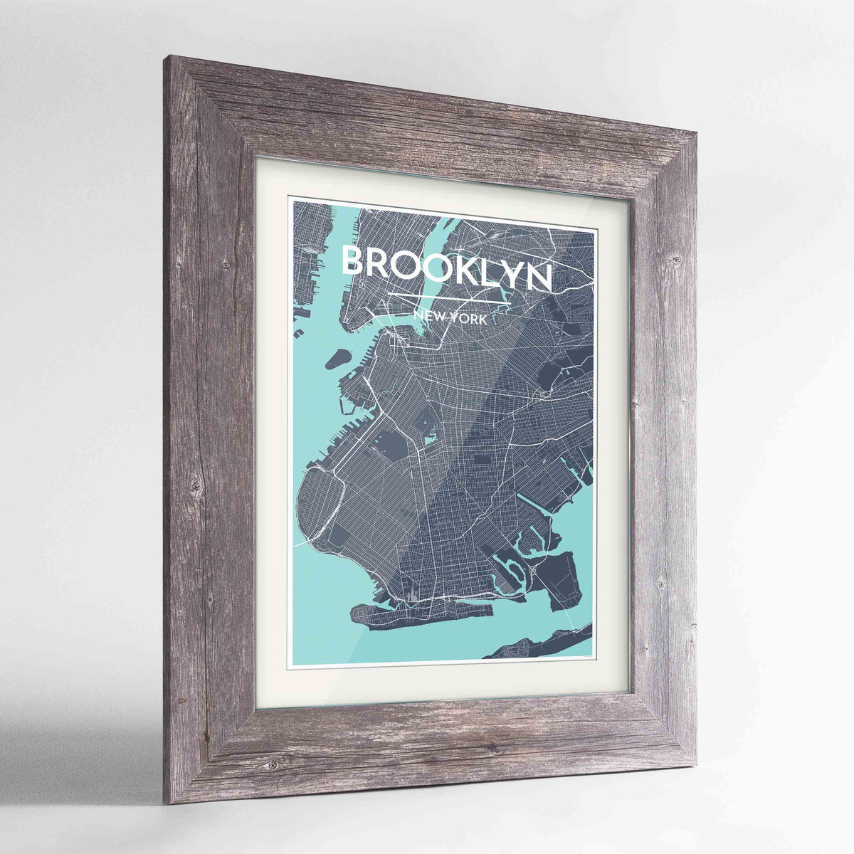 Framed Brooklyn Map Art Print 24x36&quot; Western Grey frame Point Two Design Group