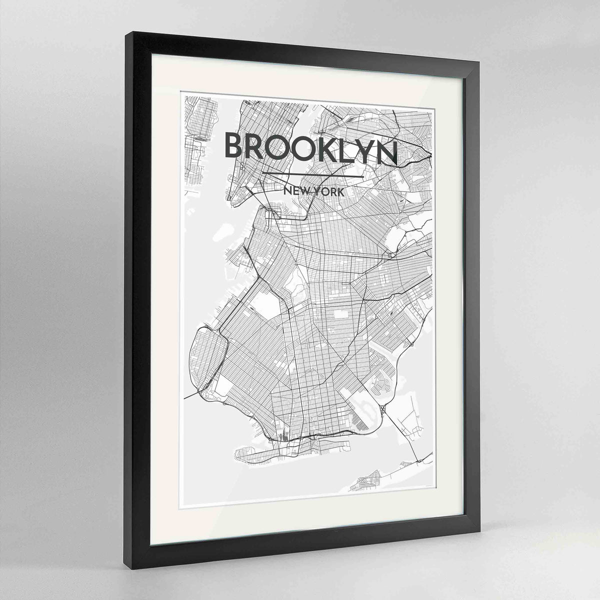 Framed Brooklyn Map Art Print 24x36&quot; Contemporary Black frame Point Two Design Group
