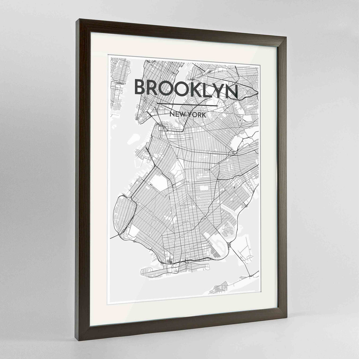 Framed Brooklyn Map Art Print 24x36&quot; Contemporary Walnut frame Point Two Design Group