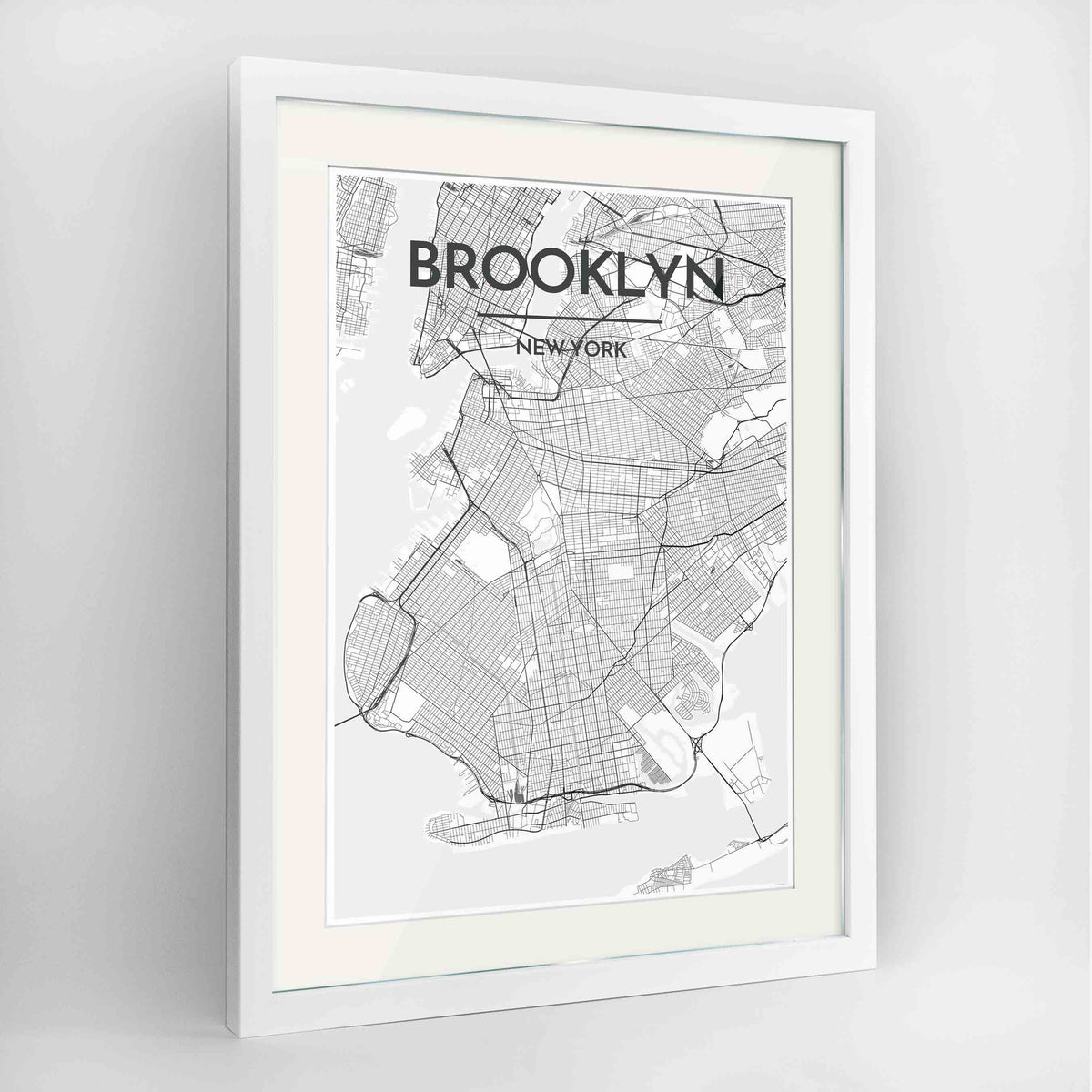 Framed Brooklyn Map Art Print 24x36&quot; Contemporary White frame Point Two Design Group
