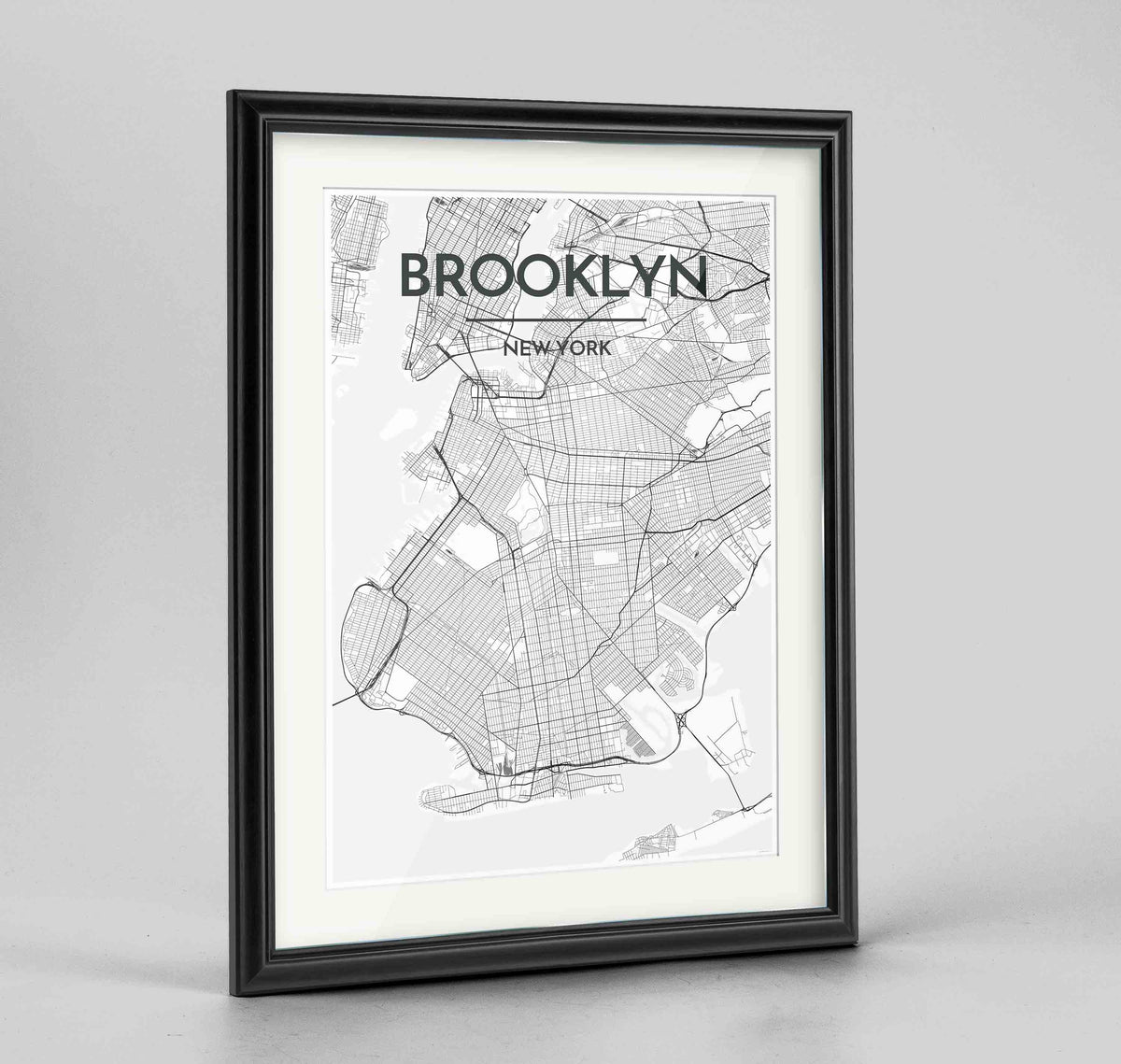 Framed Brooklyn Map Art Print 24x36&quot; Traditional Black frame Point Two Design Group