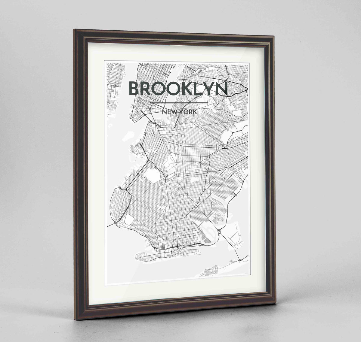 Framed Brooklyn Map Art Print 24x36&quot; Traditional Walnut frame Point Two Design Group
