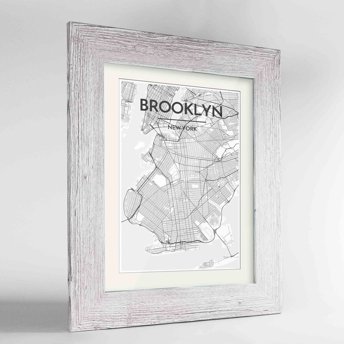 Framed Brooklyn Map Art Print 24x36&quot; Western White frame Point Two Design Group