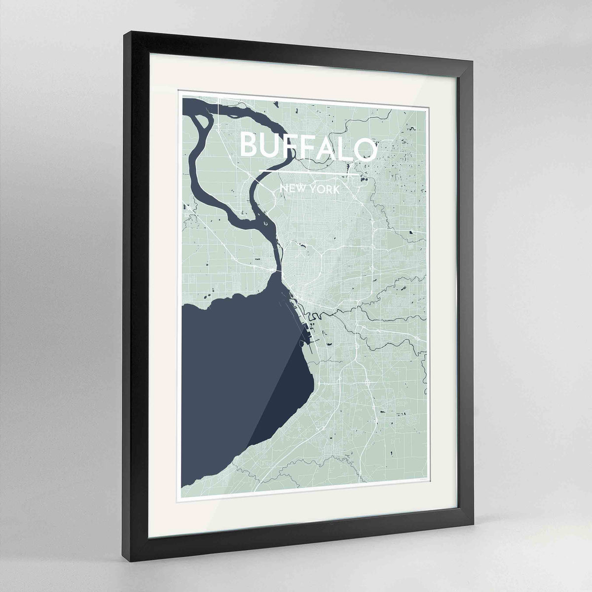 Framed Buffalo Map Art Print 24x36&quot; Contemporary Black frame Point Two Design Group