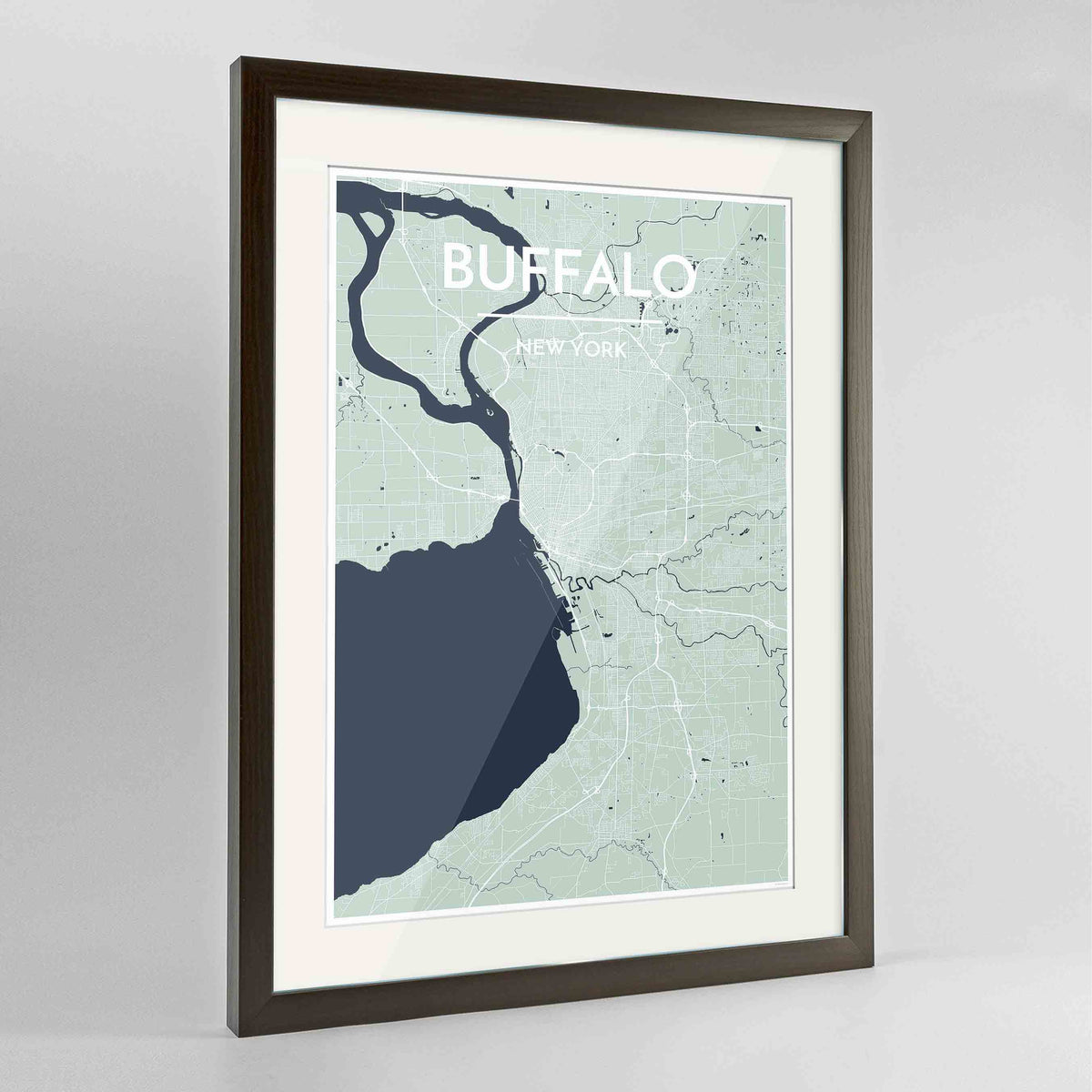 Framed Buffalo Map Art Print 24x36&quot; Contemporary Walnut frame Point Two Design Group