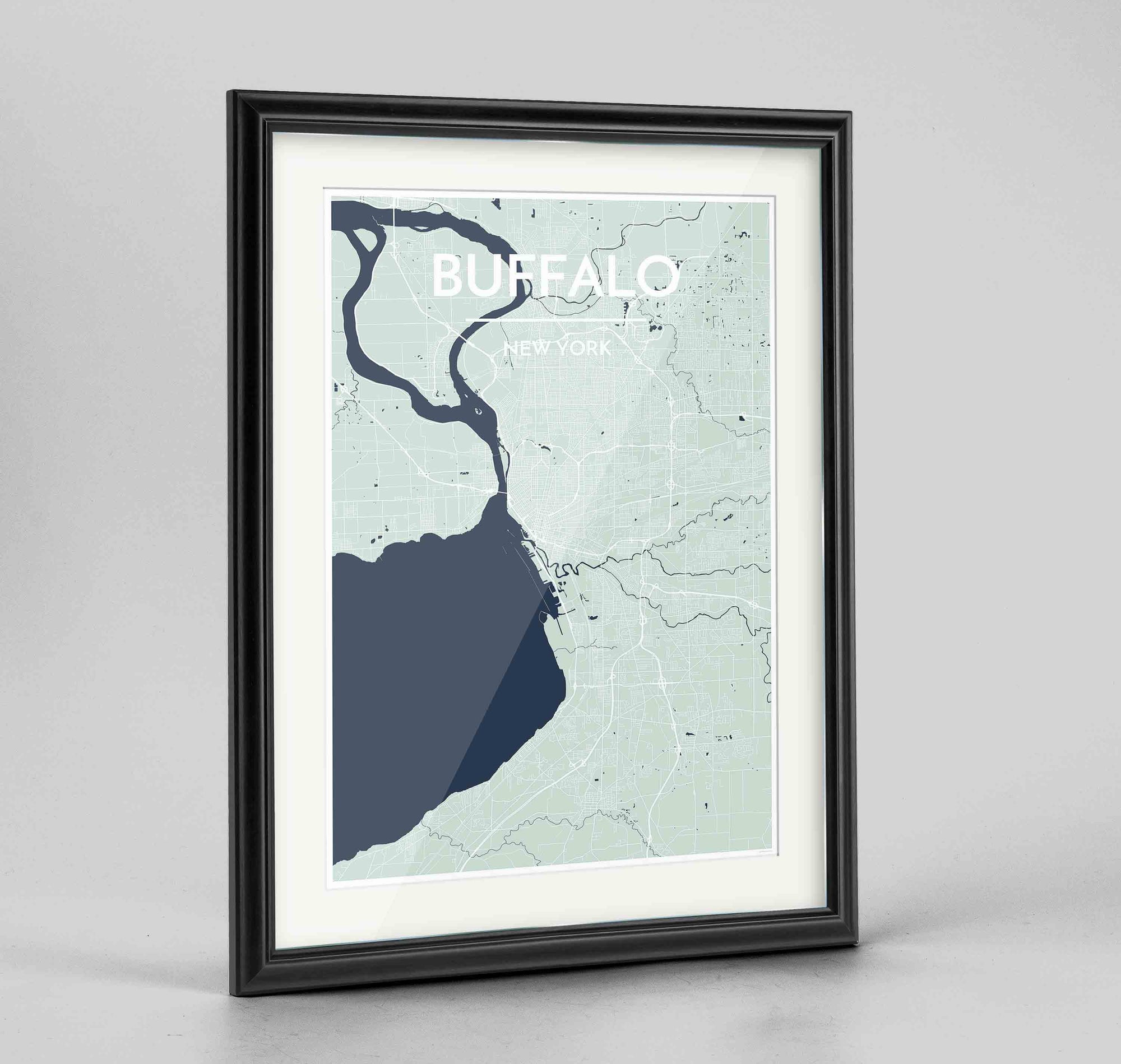 Framed Buffalo Map Art Print 24x36" Traditional Black frame Point Two Design Group