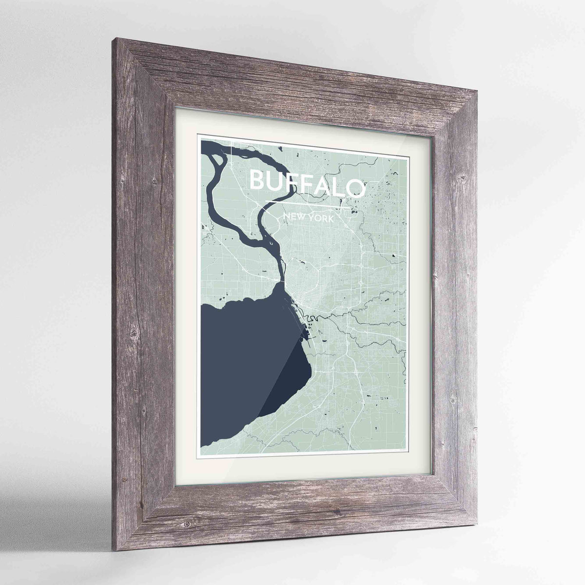 Framed Buffalo Map Art Print 24x36&quot; Western Grey frame Point Two Design Group