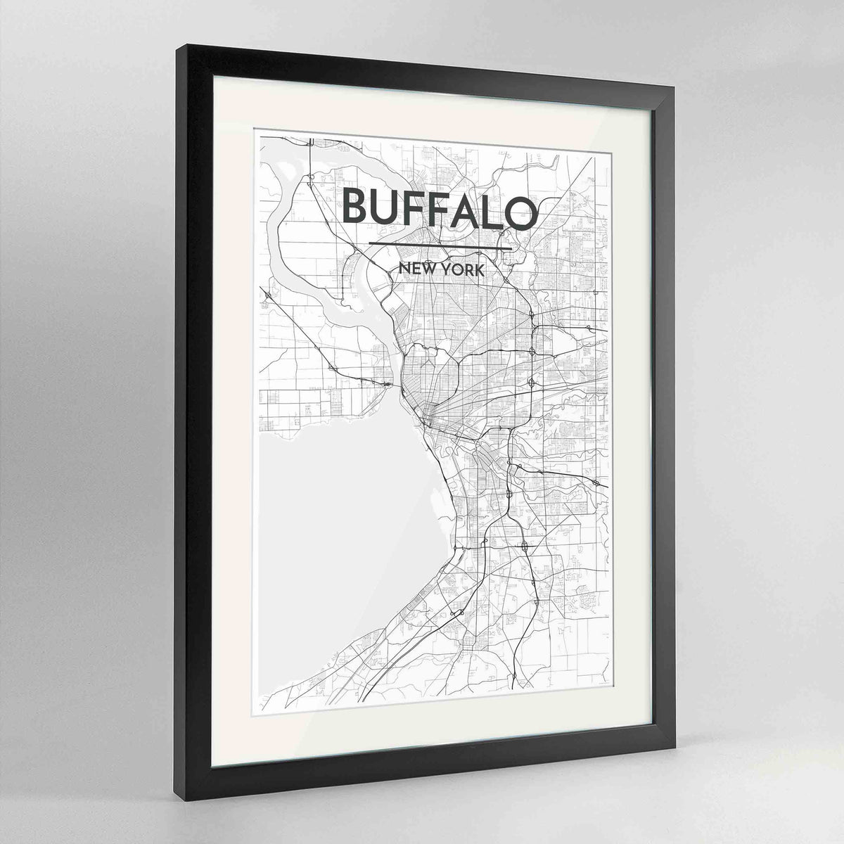 Framed Buffalo Map Art Print 24x36&quot; Contemporary Black frame Point Two Design Group