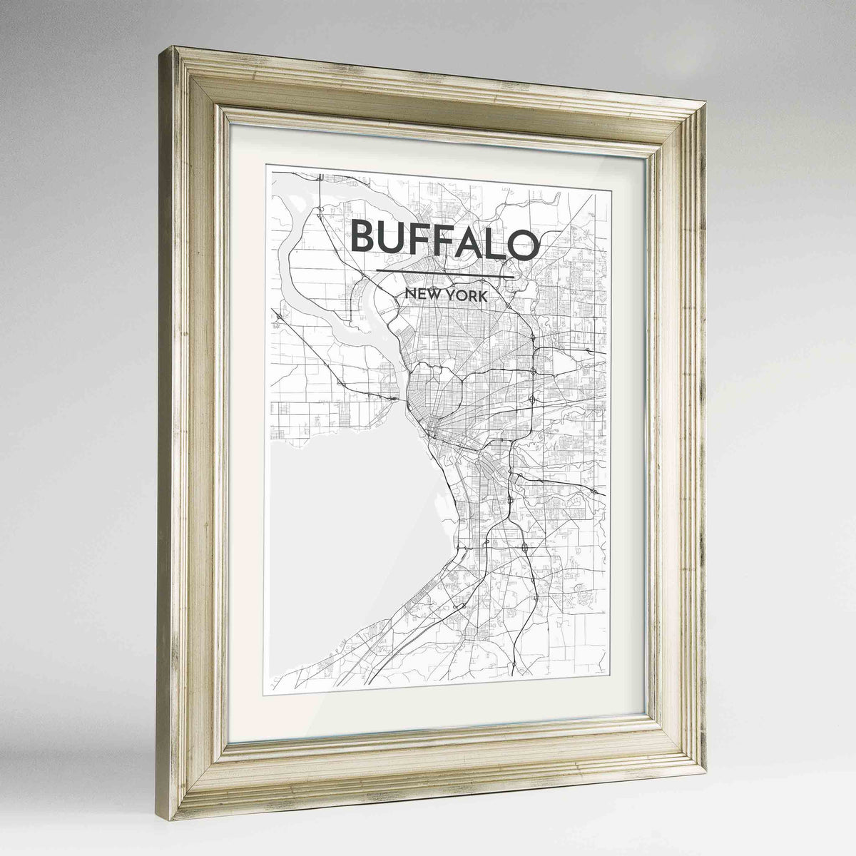 Framed Buffalo Map Art Print 24x36&quot; Champagne frame Point Two Design Group