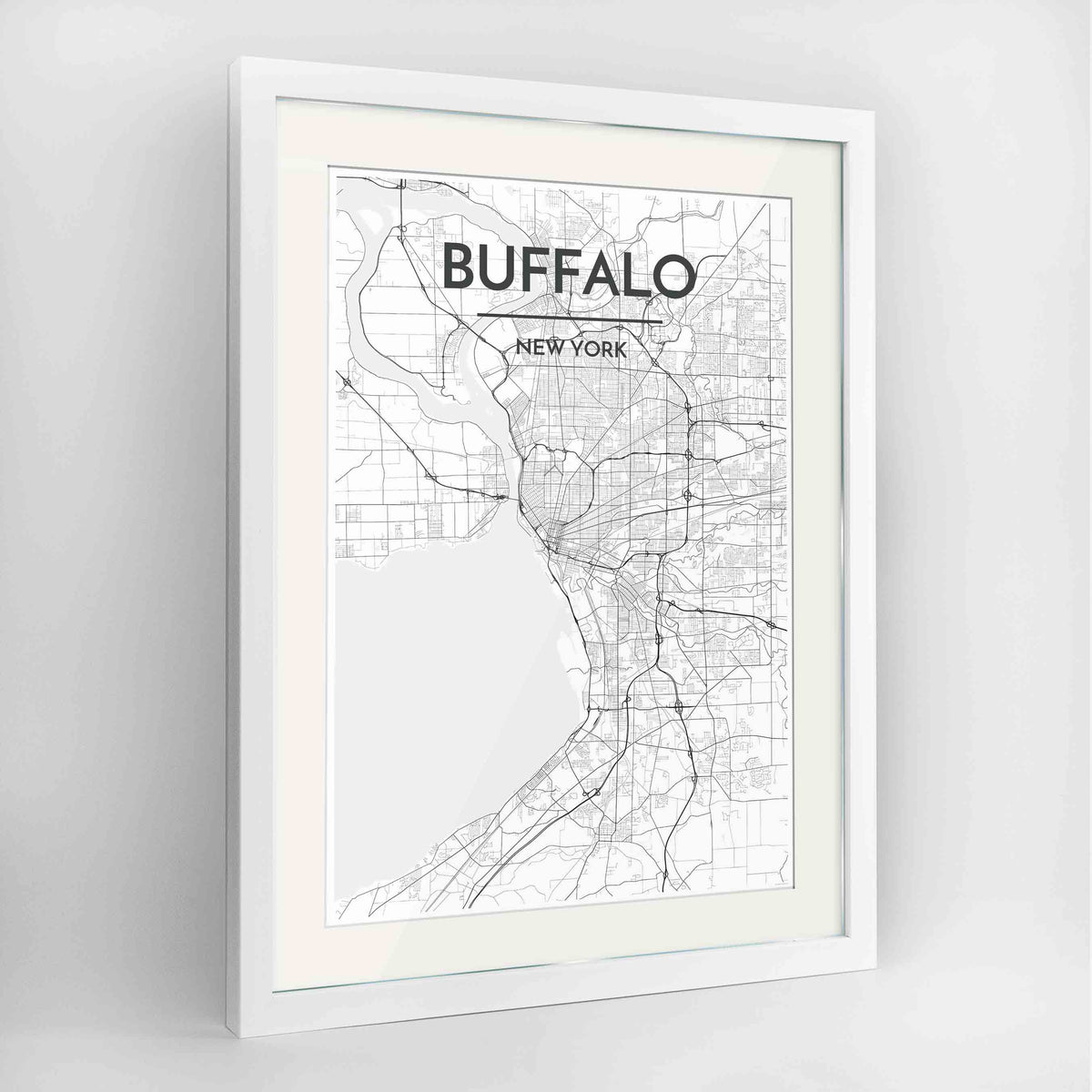 Framed Buffalo Map Art Print 24x36&quot; Contemporary White frame Point Two Design Group