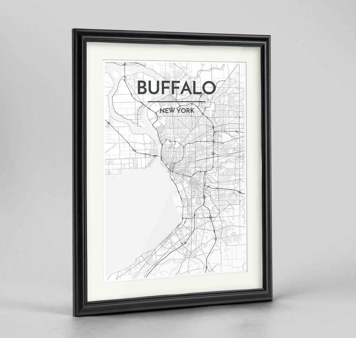 Framed Buffalo Map Art Print 24x36&quot; Traditional Black frame Point Two Design Group