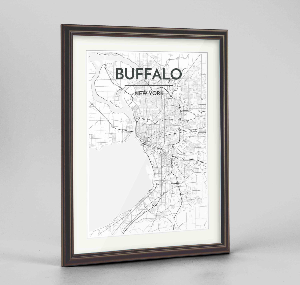Framed Buffalo Map Art Print 24x36&quot; Traditional Walnut frame Point Two Design Group