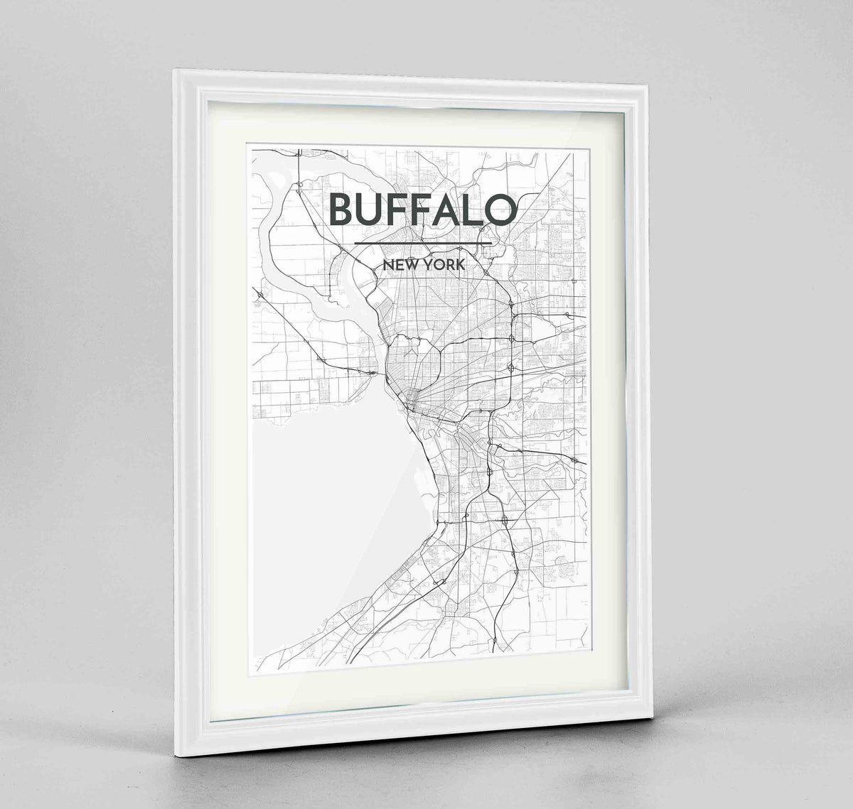 Framed Buffalo Map Art Print 24x36&quot; Traditional White frame Point Two Design Group