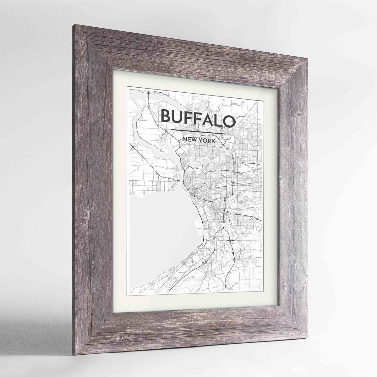Framed Buffalo Map Art Print 24x36&quot; Western Grey frame Point Two Design Group