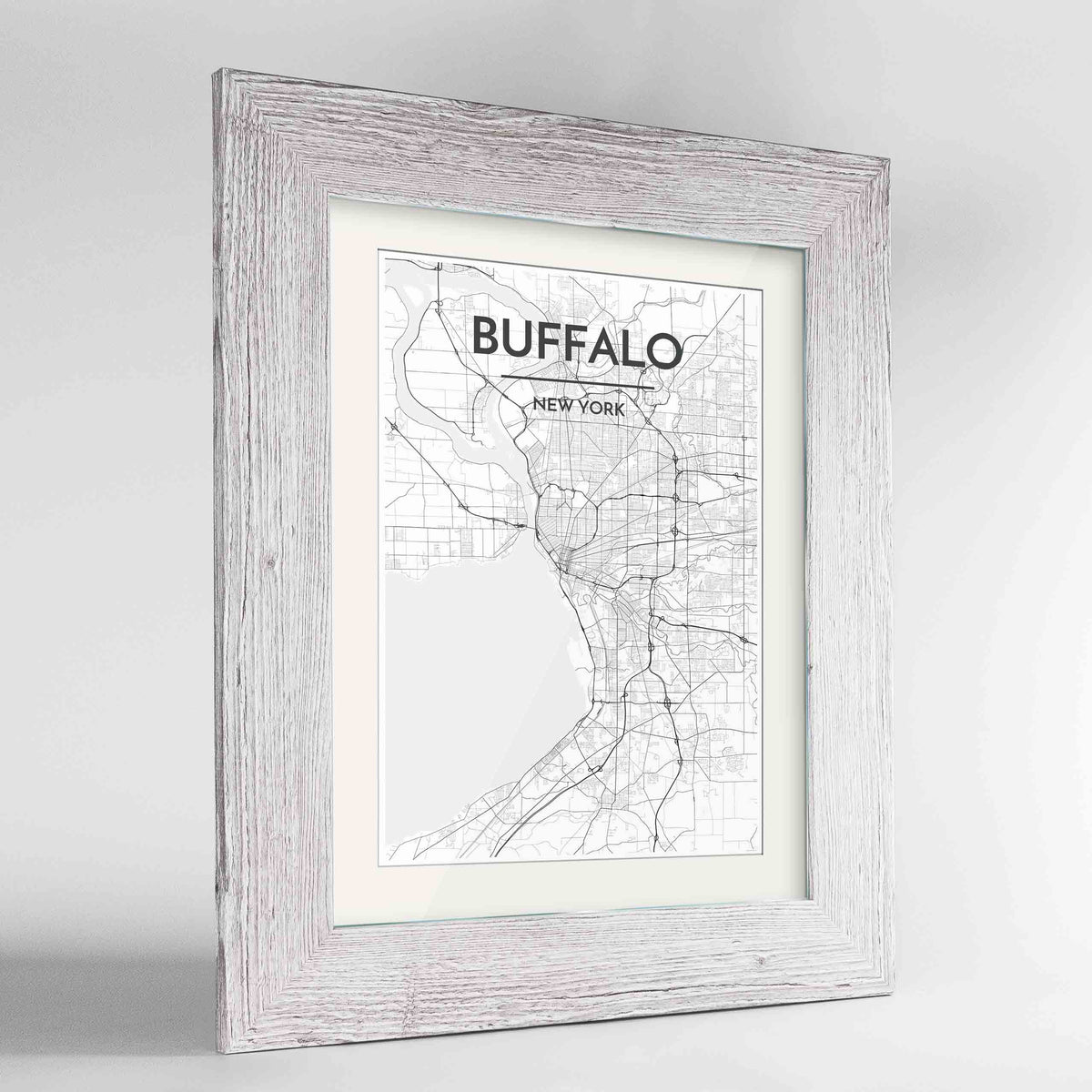 Framed Buffalo Map Art Print 24x36&quot; Western White frame Point Two Design Group