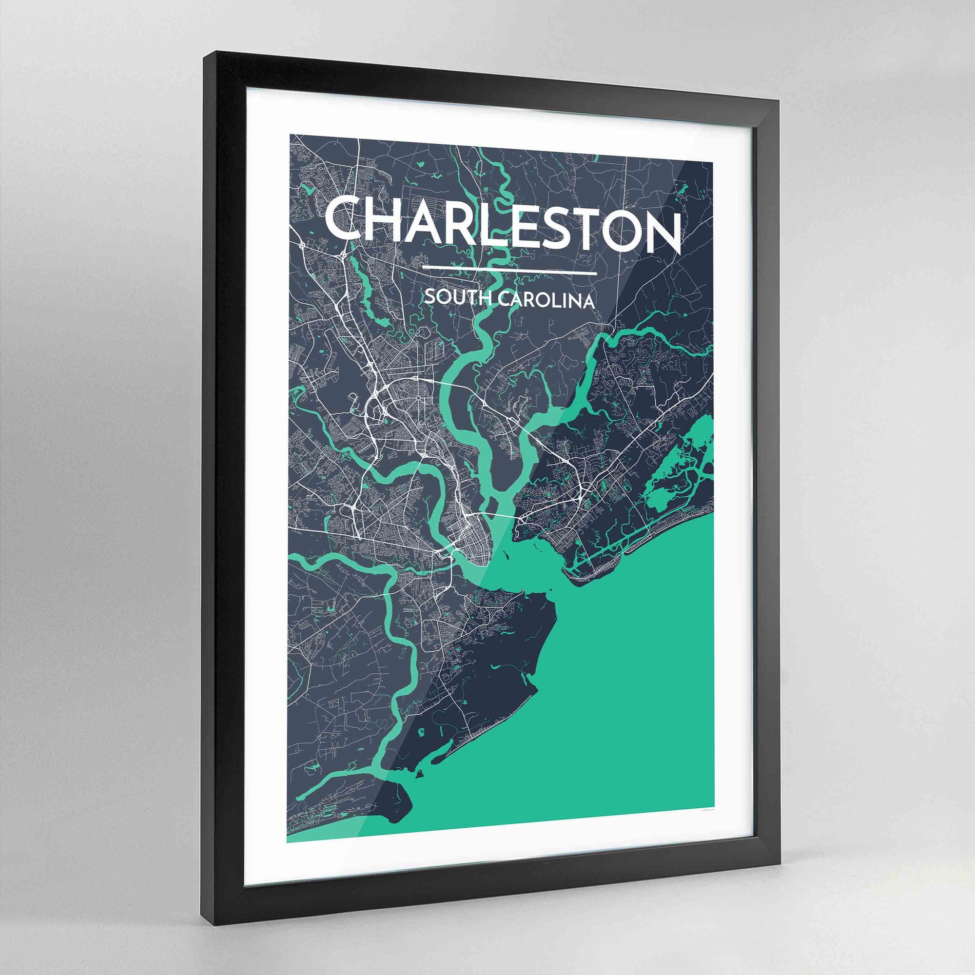 Framed Charleston Map Art Print - Point Two Design