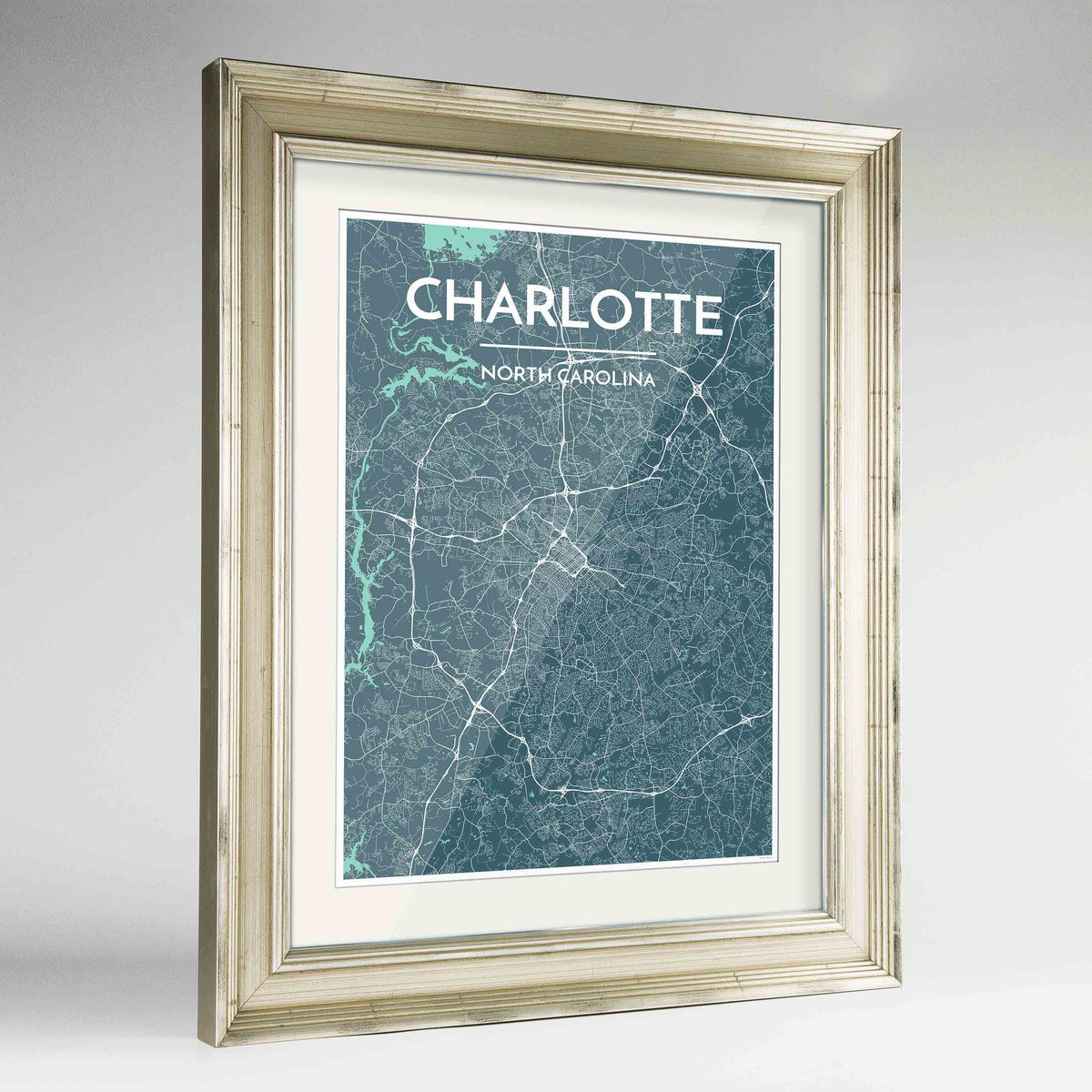 Framed Charlotte Map Art Print 24x36&quot; Champagne frame Point Two Design Group