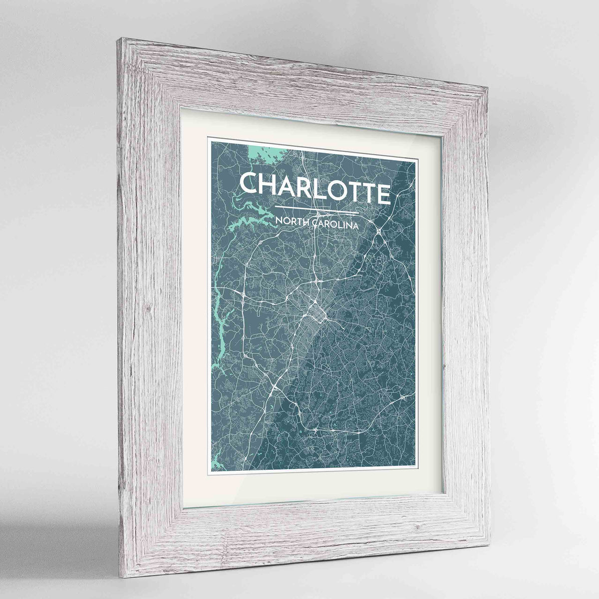 Framed Charlotte Map Art Print 24x36&quot; Western White frame Point Two Design Group