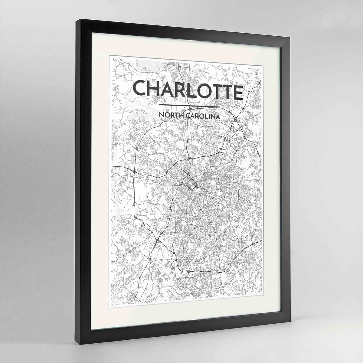 Framed Charlotte Map Art Print 24x36&quot; Contemporary Black frame Point Two Design Group