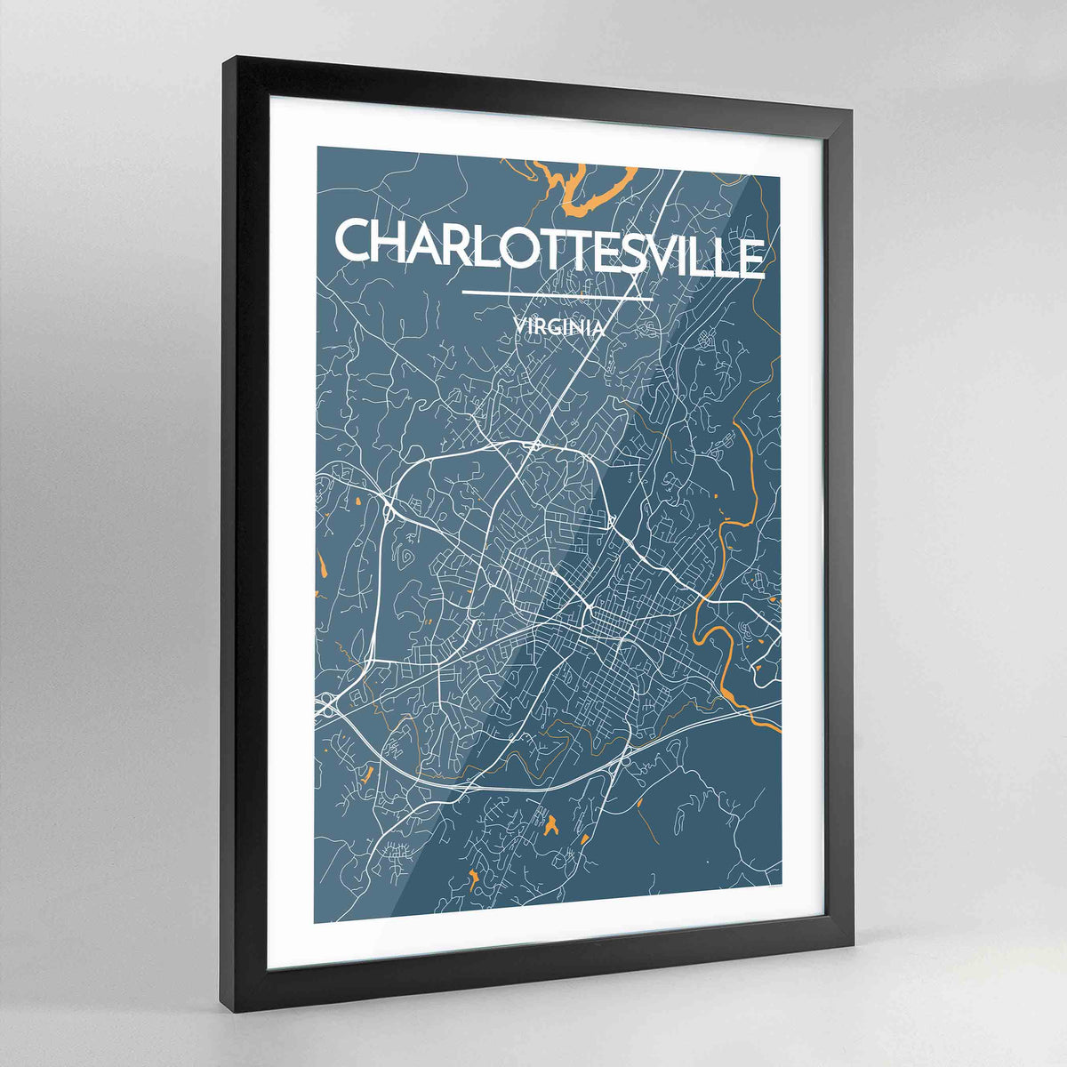 Framed Charlottesville Map Art Print - Point Two Design