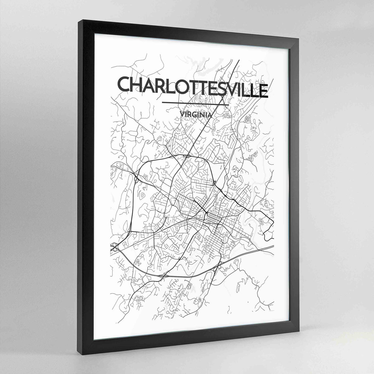 Charlottesville Map Art Print - Framed