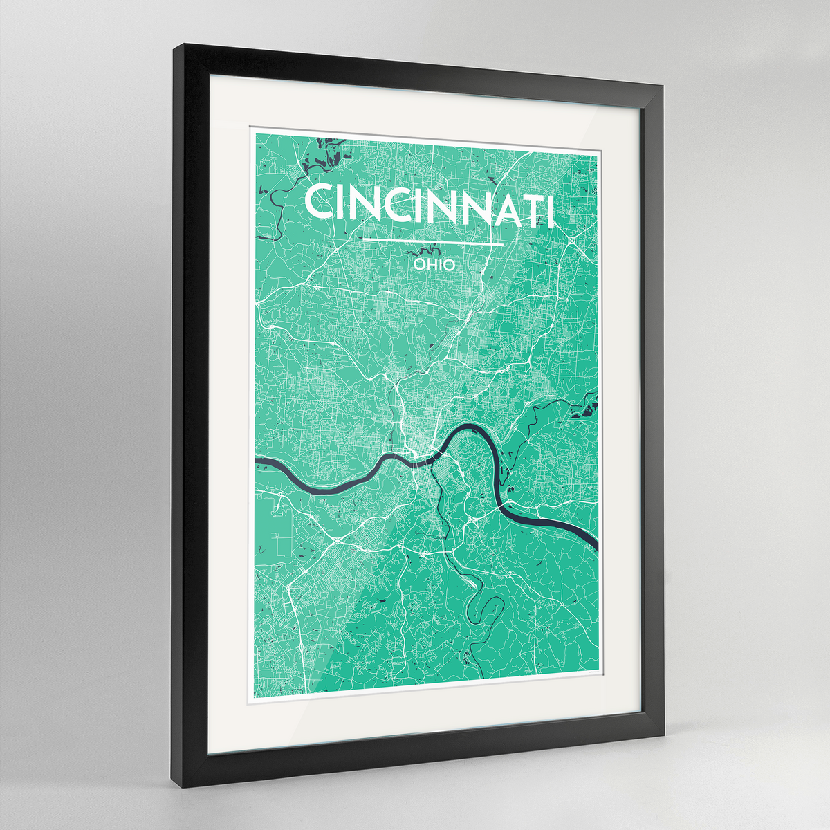 Cincinnati Map Art Print - Framed