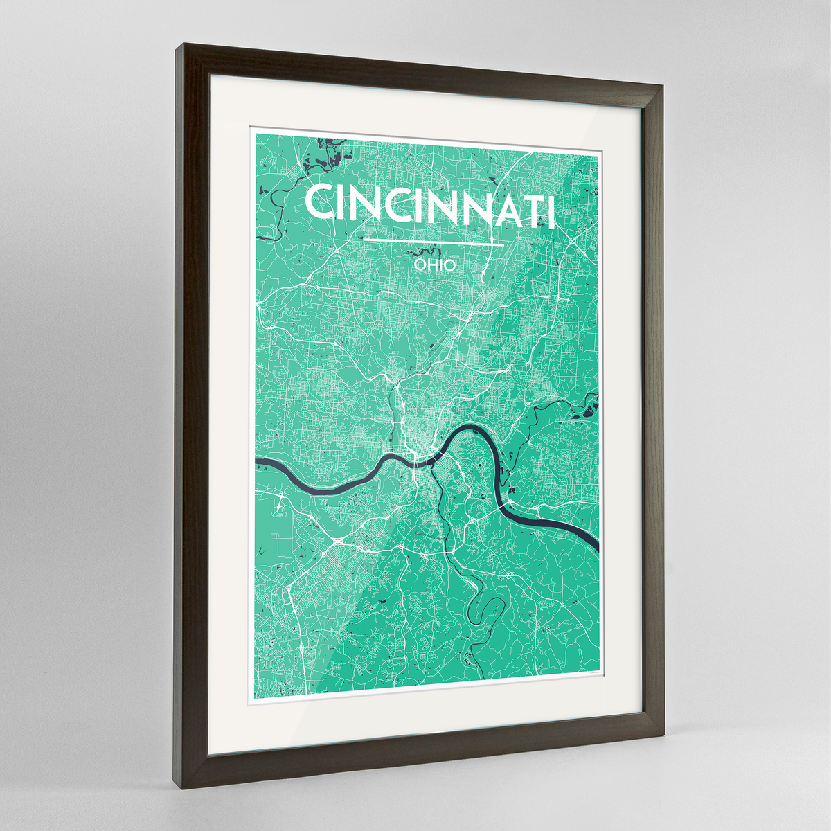 Cincinnati Map Art Print - Framed